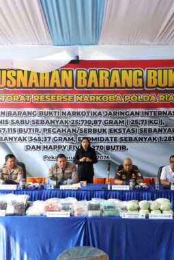Polda Riau Musnahkan Narkoba Rp69,7 Miliar, Gagalkan Jaringan Internasional dan Selamatkan Hampir Sejuta Jiwa