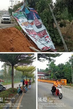 Angin Kencang Nyaris Renggut Nyawa di Dekat Masjid Agung: Reklame Tumbang, Kabel Terjuntai, Warga Tersangkut Leher